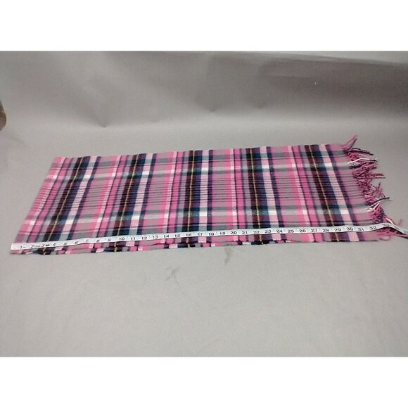 Made in Scotland 100% Cashmere Pink Plaid Fringe Scarf Staple - Picture 6 of 7
